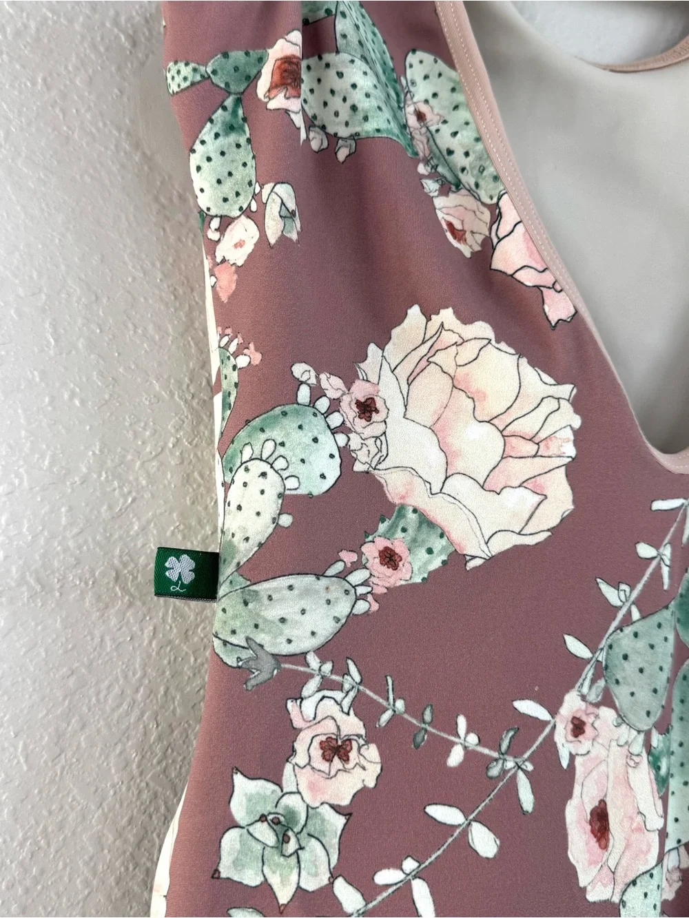 Luckyleo dancewear leotard One Piece Open Back Sz S Dusk Rose cactus Floral Boho